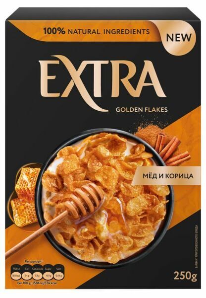 Хлопья кукурузные Extra Golden с мёдом и корицей 250 г. 1*7